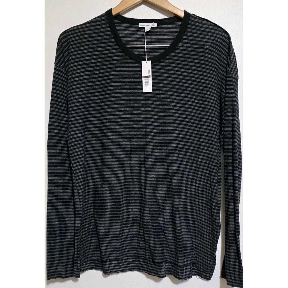 NWT 2pc James Perse Cotton Linen Long Sleeve Women Shirt Top 3 Gray Black Staple - Picture 2 of 12